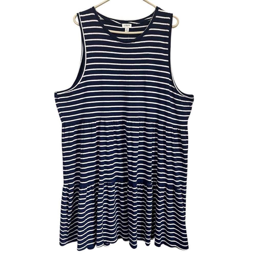 J. Crew Navy blue & white Striped Sleeveless Tiered sundress; 100% Cotton; 2X